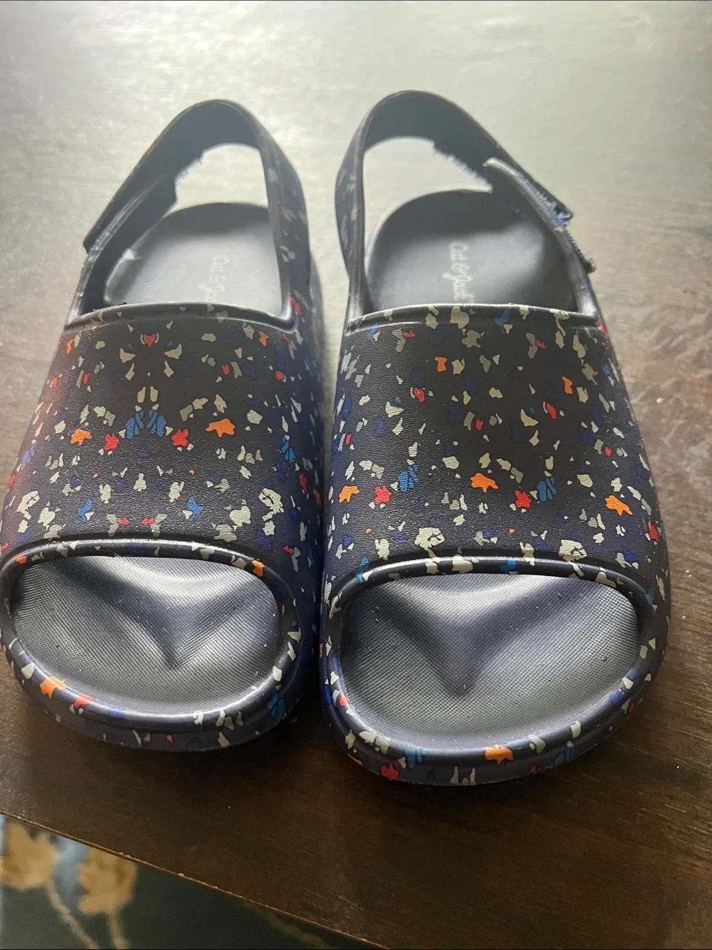 Kids Navy Confetti Pattern Slingback Sandals